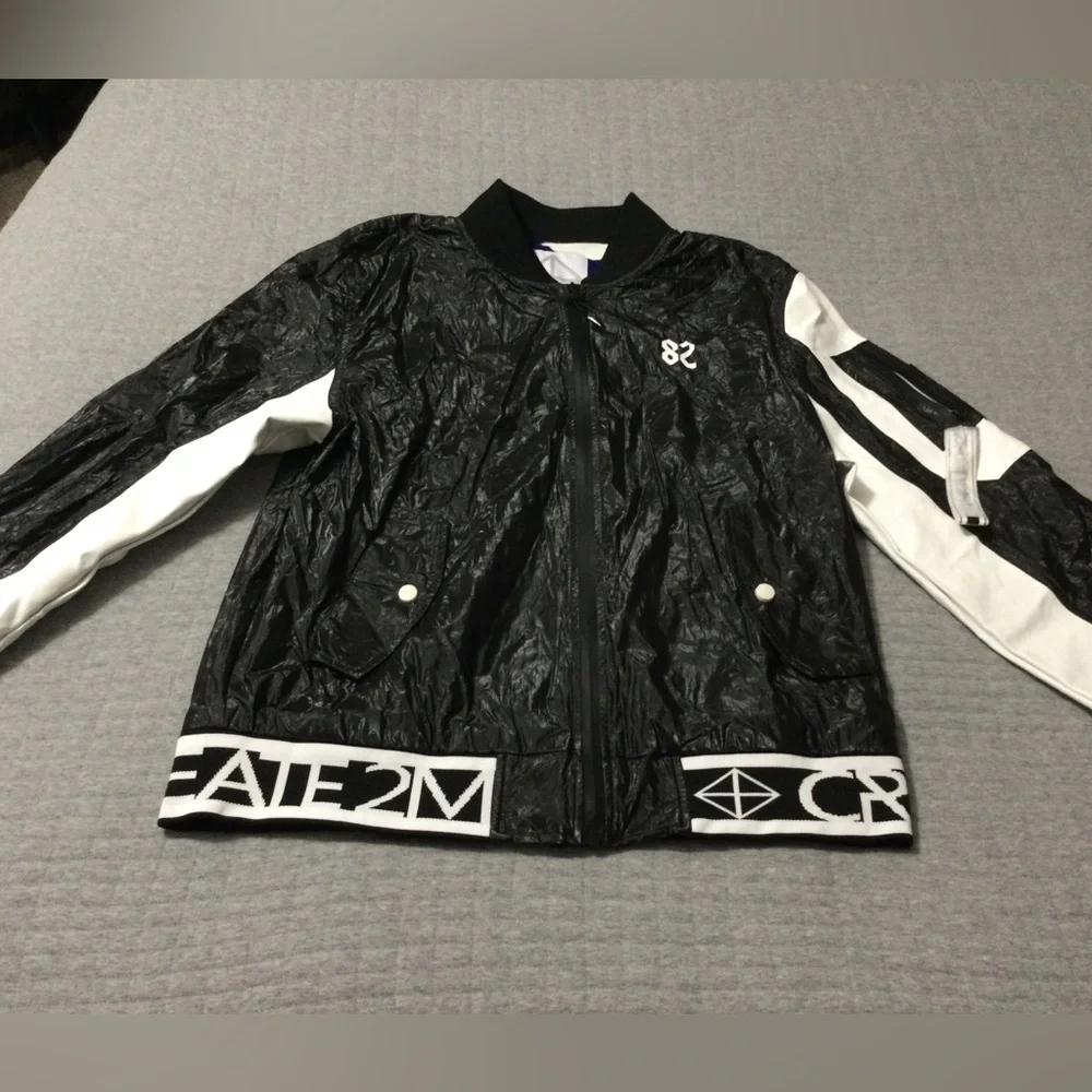 CREATE 2MRW MEN'S BOMBER JACKET CS9627 Blk/Wht - Picture 2 of 9